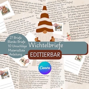 Editable gnome letters Download gnome door ideas 24 letters to print Christmas gnome Advent calendar Canva digital gnome accessories