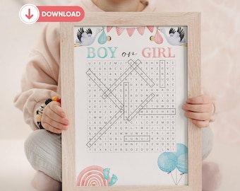 Baby gender reveal puzzle guessing game pdf boy or girl to print out German baby shower game gender reveal baby shower baby party