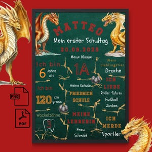 Cadeau d'inscription scolaire personnalisé écolier commence l'école retour à l'école garçon jalon tableau affiche décoration tableau dragon affiche numérique