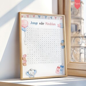 Baby Gender Announcement Puzzle Guessing Game PDF Boy or Girl to Print German Gender Reveal Babyshower Baby Party Activities
