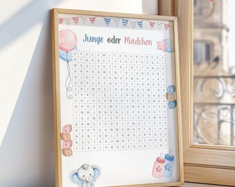 Baby Gender Announcement Puzzle Guessing Game PDF Boy or Girl to Print German Gender Reveal Babyshower Baby Party Activities