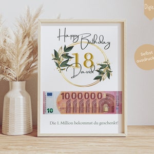 Regalo de dinero para cumpleaños número 18, regalo de dinero personalizado, regalo de cumpleaños para hijo, regalo DIY para hija, primer millón, descarga digital en PDF