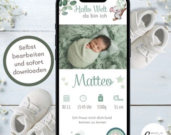 Geburt Junge Geburtsanzeige WhatsApp Geburtsanzeige personalisiert Geburtsverkündung Geburtsankündigung Geburt Verkünden Baby Ankündigung