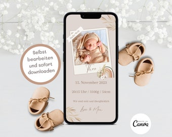 Geburtsanzeige WhatsApp Geburtsanzeige personalisiert Geburtsverkündung neutrale Geburtsankündigung eCard Geburt Verkünden Baby Ankündigung