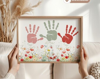 Geschenk Oma Geburtstag Blumenwiese Handabdruck Baby Fußabdruck Enkel digital Geburtstagsgeschenk Basteln Kinder DIY Geschenkidee Blumen