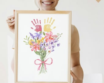 Gift Mother's Day Mom Birthday Grandma Mother's Day Gift Easter Personalized Handprint Grandchildren Gift DIY Kids Digital