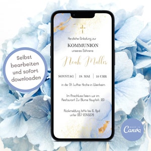Einladung Kommunion Einladung digitale Kommunionseinladung Junge Einladungskarten Kommunion Whatsapp personalisiert Einladung eCard DIY