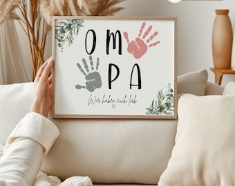 Nonna e nonno regalo impronta della mano bambini impronta poster rotondo compleanno regalo di compleanno modello artigianale nonno e nonno festa artigianato nipoti