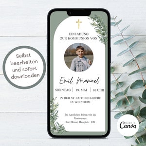 Einladung Kommunion Einladung digitale Kommunionseinladung Junge Einladungskarten Kommunion Whatsapp personalisiert Einladung eCard Mädchen