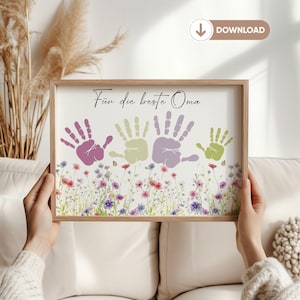 Geschenk Oma Enkelkinder Geburtstag Blumentopf Oma geworden digital Bastelidee Kinder Handabdruck Blume Handabdruck-Kits für Babys Download