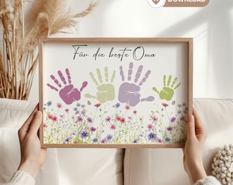 Gift Grandma Grandchildren Birthday Flowerpot Grandma Becomes Digital Craft Idea Children Handprint Flower Handprint Kits for Babies Download