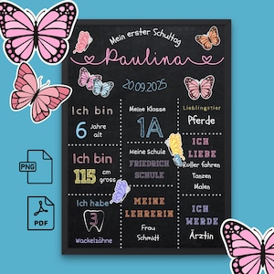 Cadeau d'inscription scolaire personnalisé écolier retour à l'école fille jalon tableau affiche décoration tableau papillon numérique