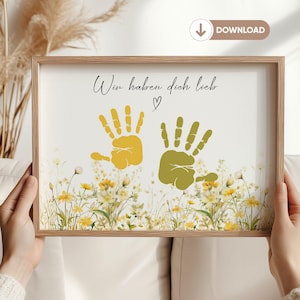 Geschenk Oma Geburtstag Blumenwiese Handabdruck Baby Fußabdruck Enkel digital Geburtstagsgeschenk Basteln Kinder DIY Geschenkidee Blumen