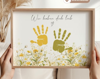 Geschenk Oma Geburtstag Blumenwiese Handabdruck Baby Fußabdruck Enkel digital Geburtstagsgeschenk Basteln Kinder DIY Geschenkidee Blumen