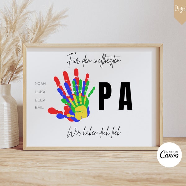 Gift Grandpa Birthday Grandpa Birthday Gift Grandfather Birthday Personalized Handprint Grandchildren Gift DIY Gift Digital