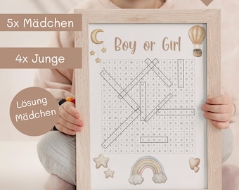 Baby gender reveal puzzle guessing game pdf boy or girl to print out German baby shower game gender reveal baby shower baby party