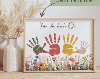 Gift Grandma Birthday Flower Meadow Handprint Baby Footprint Grandchild Digital Birthday Gift Crafts Children DIY Gift Idea Flowers
