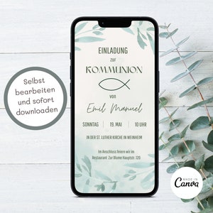 Invitation Communion Invitation numérique Communion invitation garçon Cartes d'invitation Communion Whatsapp personnalisée Invitation eCard fille