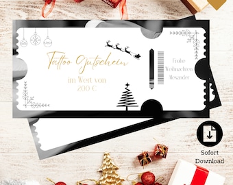 Tattoo voucher Kerstcadeaubon voor Kerstmis Tattoo voucher download Tattoo cadeau voor Kerst voucher download