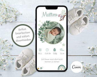 Geburt Junge Geburtsanzeige WhatsApp Geburtsanzeige personalisiert Geburtsverkündung Geburtsankündigung Geburt Verkünden Baby Ankündigung