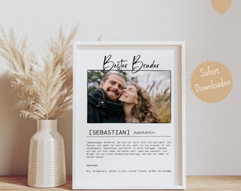 Regalo de cumpleaños para hermano, regalo para hermano, póster con imagen para hermano, regalo personalizado para hermano, póster con foto DIY.