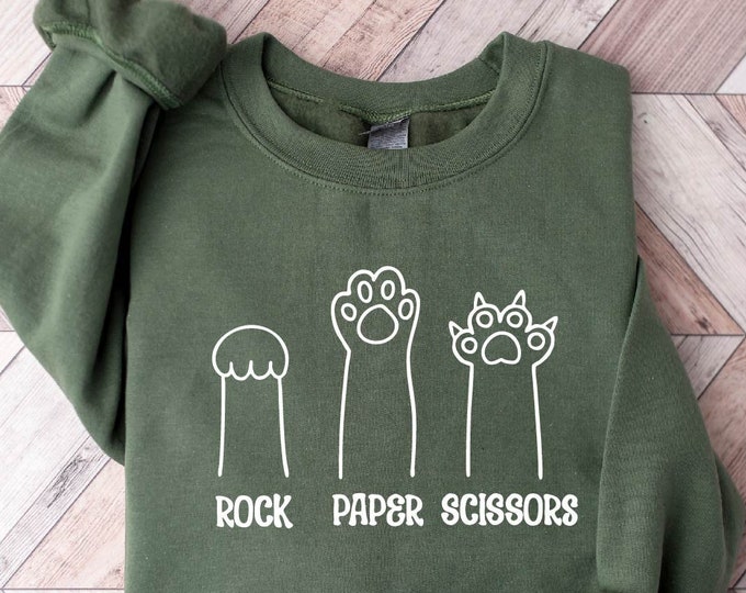 Rock Paper Scissors Sweatshirt, Funny Cat Paw Shirt, Unisex Crewneck Shirt for Cat Lover, Cat Owner Shirt, Cat Paws Shirts, Gift for Cat Mom
