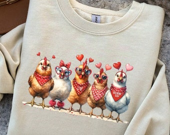 Valentines Day Farm Chickens Sweatshirt, Valentine Farm Sweater, Animal Lover Gift, Animal Valentines, Gift For Chicken Lover