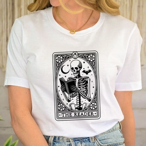 The Reader Tarot Card Shirt, Skeleton Reading Shirt, Book Lover Gift, Librarian Shirt, The Reader Sweatshirt, Funny Book, Booktrovert Shirt