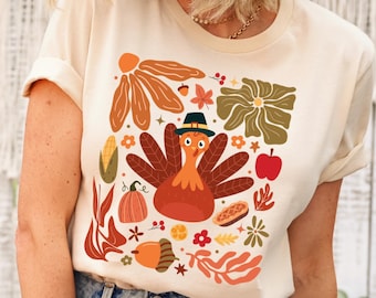 Boho Floral Turkey Thanksgiving Shirt: Autumn Fall Vibes