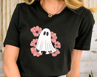 Floral Ghost Halloween T-Shirt, Cute Costume Tee