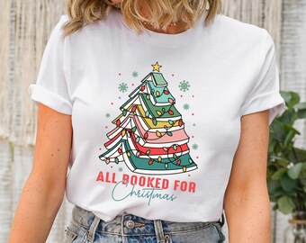 Booked For Christmas T-Shirt: Book Tree, Librarian Gift