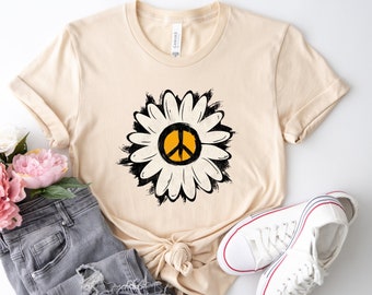 Chemise marguerite de la paix, chemise estivale, sweat-shirt marguerite, t-shirt signe de la paix, chemise fleur marguerite, chemise marguerite rétro, chemise paix, cadeau pour elle