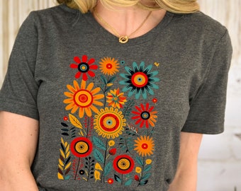 Boho Wildflower T-Shirt: Vintage Retro Floral Graphic Tee