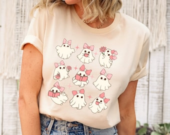 Pink Cute Ghost T-Shirt, Coquette Bow Halloween Party