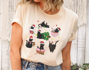 Black Cat Christmas Shirt: Meowy Holiday Tee