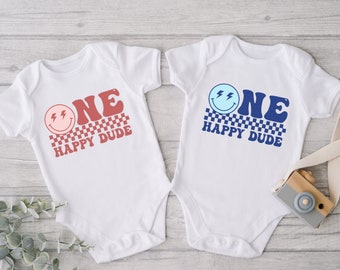 One Happy Dude 1st Birthday Bodysuit: Happy Face Party Outfit