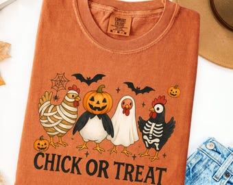 Chick or Treat Halloween Shirt: Funny Chicken Tee - Comfort Colors