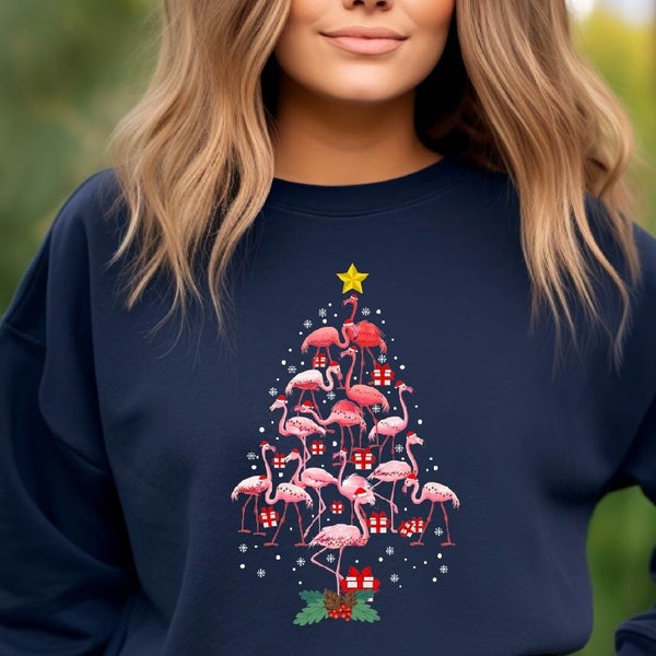 Sweat-shirt Flamingo Christmas Tree, Chemise de Noël Flamingo, Tee-shirt de Noël drôle, Cadeau pour Noël, Arbre de Noël Mingo, Joyeux Noël