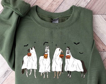 Halloween Horse Ghost Sweatshirt: Western Cowboy Fall Gift