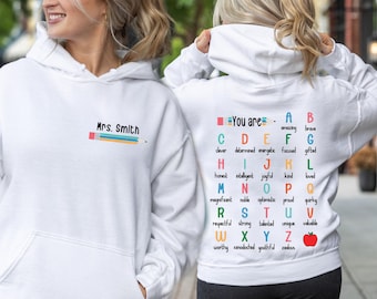 Personalized Teacher Hoodie: ABC Affirmation Alphabet Sweater