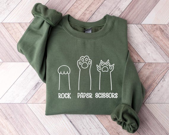 Funny Cat Paw Sweatshirt: Rock Paper Scissors Unisex Crewneck