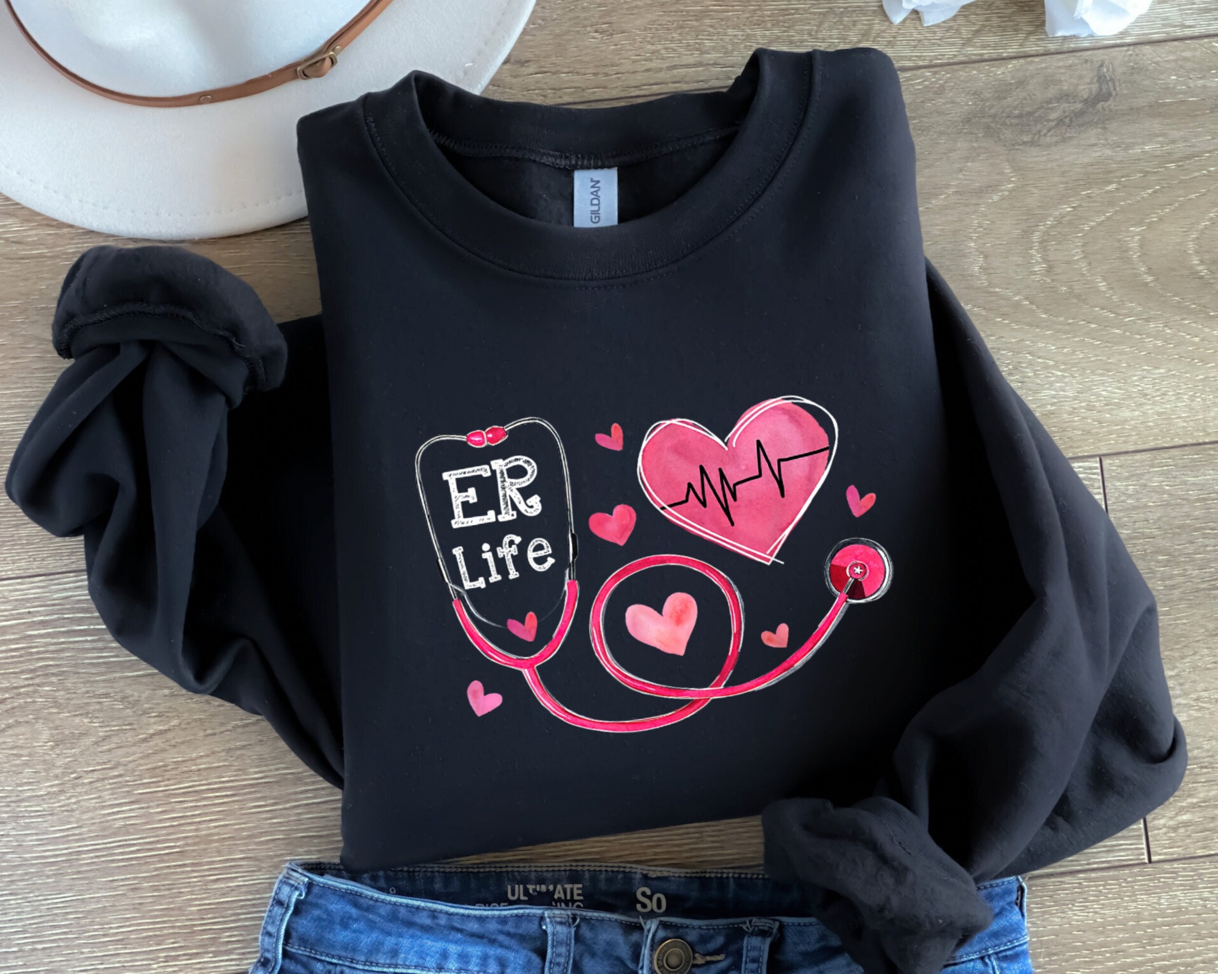 Nurse Valentines Sweatshirt, Heart Stethoscope Heartbeat Sweatshirt, ER Life Nurse Valentine's Day Shirt, Retro Valentine, Valentines Gift