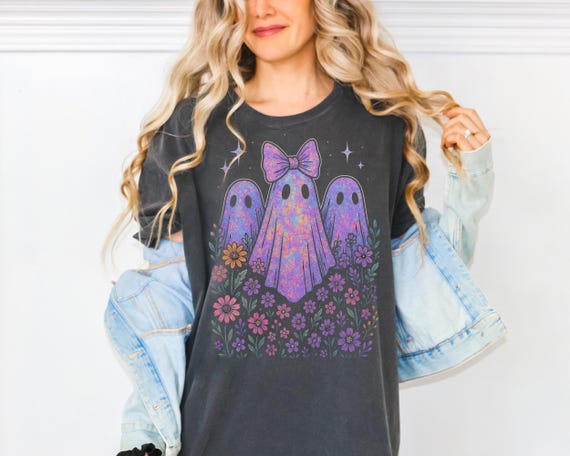 Coquette Ghost Shirt: Boho Floral Halloween Tee - Comfort Colors