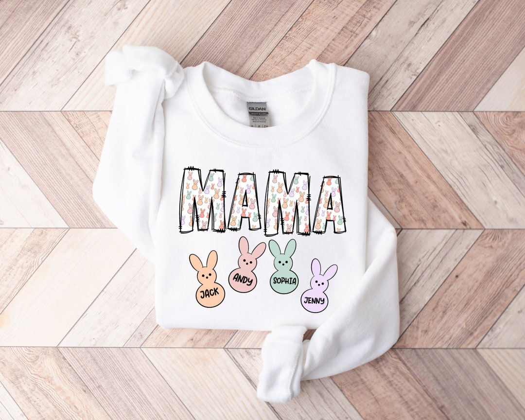 Custom Easter Mama Sweatshirt With Kids Names, Mama Easter Sweater, Mom