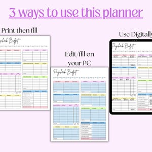 Puede incluir: Una plantilla de planificador de presupuesto de n&oacute;mina en tres formatos: una hoja impresa con un l&aacute;piz amarillo, una versi&oacute;n digital en una tableta con un l&aacute;piz &oacute;ptico y un archivo editable en PC. El dise&ntilde;o incluye tablas para ingresos y gastos.