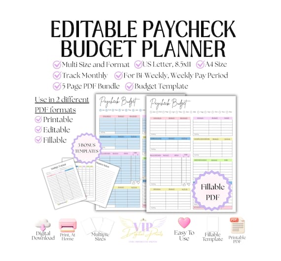 Editable Paycheck Budget Planner Printable Template , Budget by Paycheck, Tracker for Bi-Weekly, Monthly,To Manage & Save Money,PDF Download