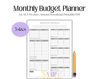 Planificador de presupuesto mensual, planificador financiero imprimible y digital, tamaño carta, A4, A5, descarga instantánea, PDF