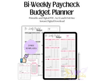 Planificador de presupuesto de nómina imprimible, editable y digital. Planificador de presupuesto de nómina quincenal, registro de facturas, gastos y ahorros. Tamaño carta/A4/A5 (PDF).