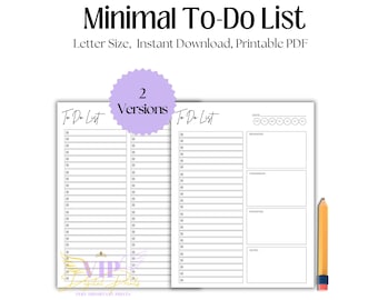 Lista de tareas minimalista en formato horizontal y carta, lista de tareas, volcado de ideas, páginas de planificación de productividad, descarga digital, PDF