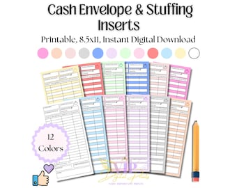 Inserto imprimible para sobres de efectivo, juego de insertos multicolor para rellenar con efectivo, fondos de amortización, presupuesto, seguimiento de gastos y ahorros, PDF, A4